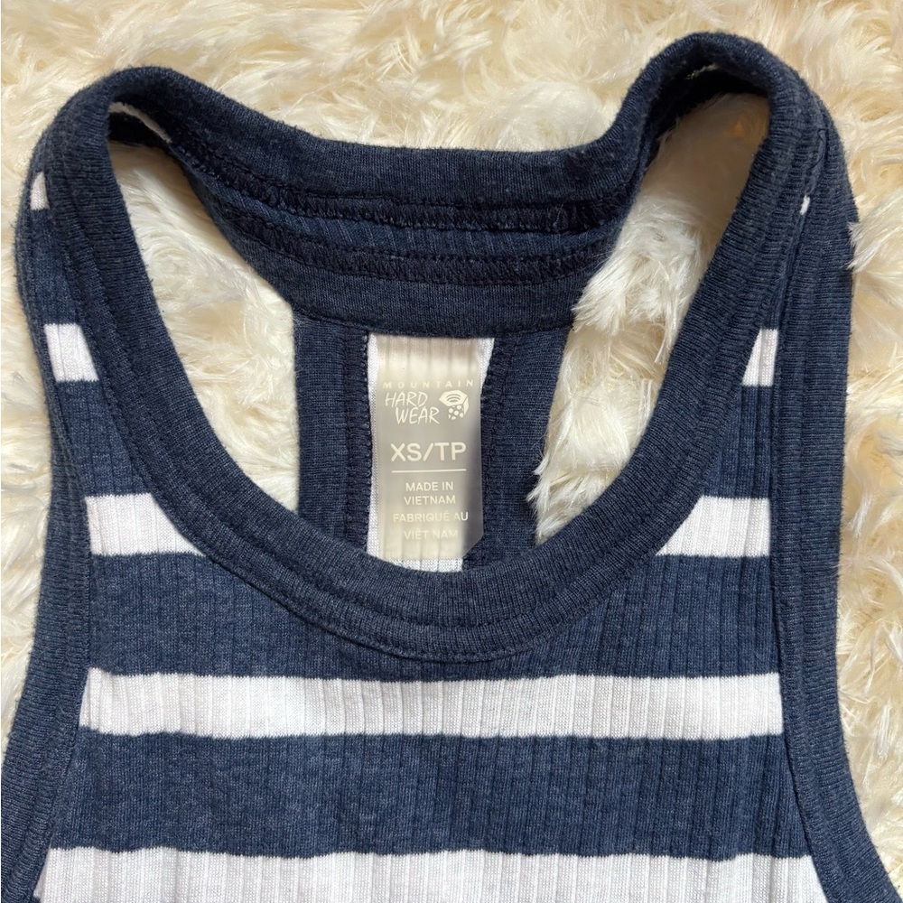 Mountain Hardwear Striped Racerback Tank Dress XS Blue White Ribbed - Picture 3 of 5